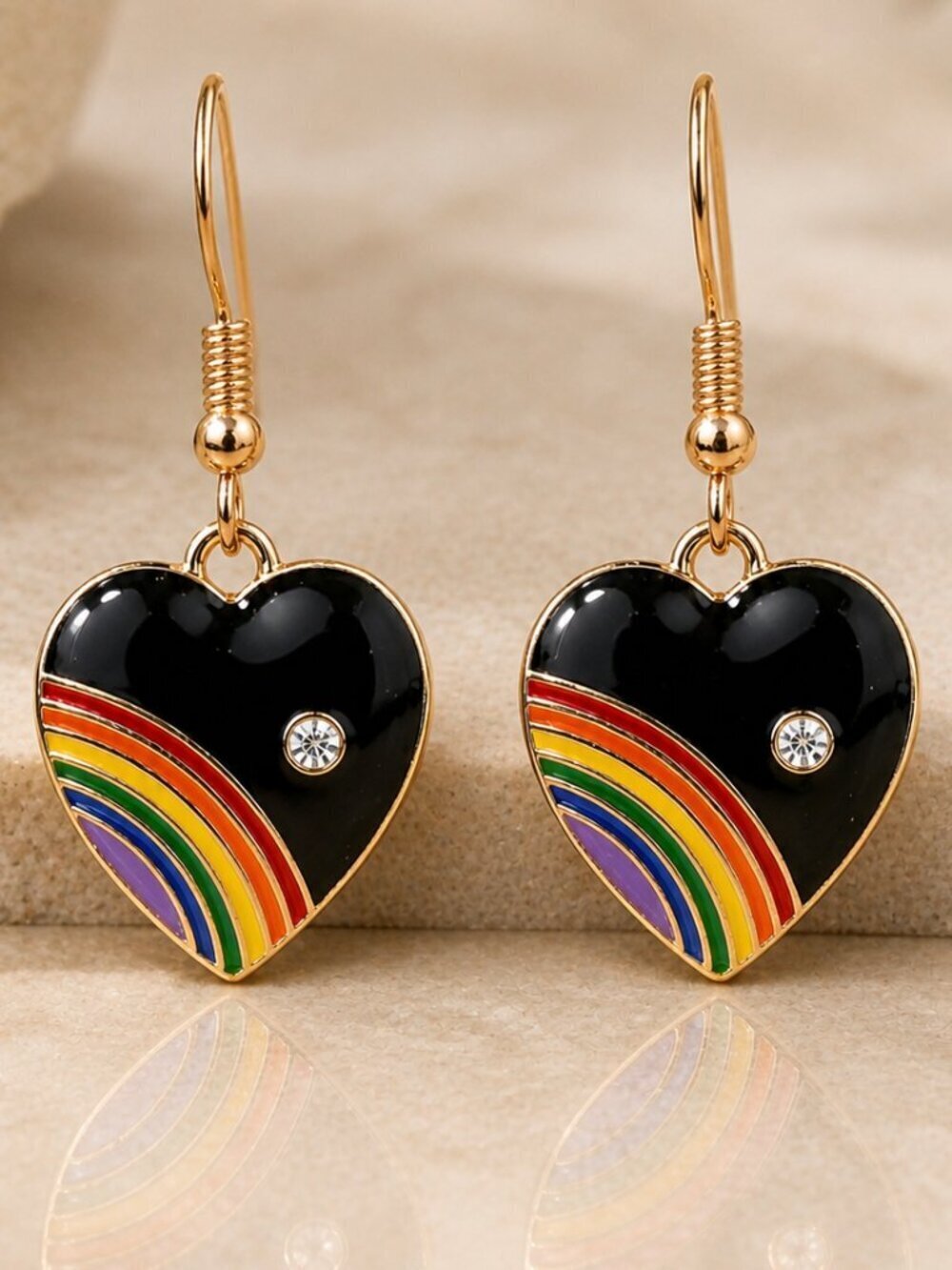 Rainbow Heart Enamel Drop Earrings | Handmade